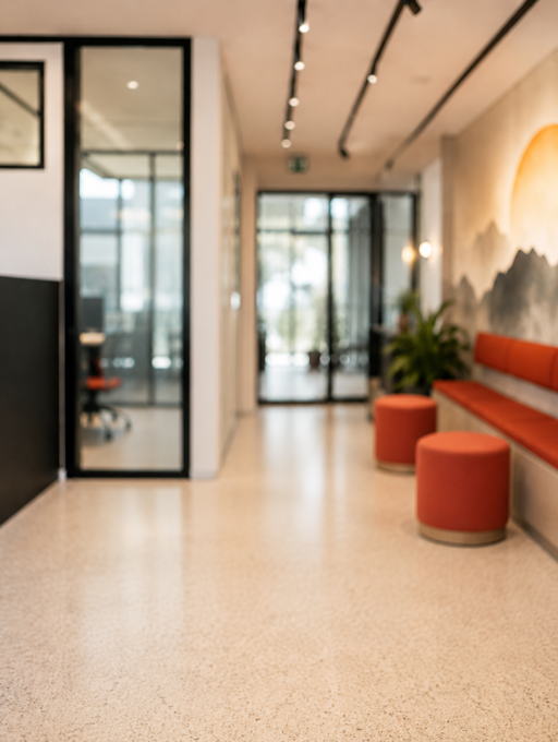 Secrétariat du cabinet Praetis à Wavre, espace d’accueil moderne et lumineux assurant l’accompagnement administratif des clients.